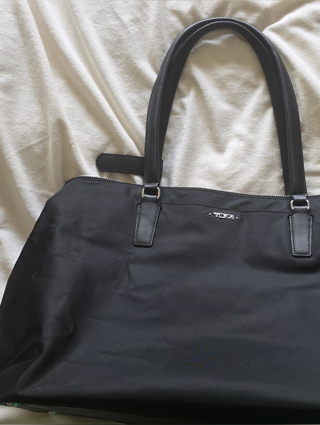 Tumi Black Nylon Work Tote With Leather Handles